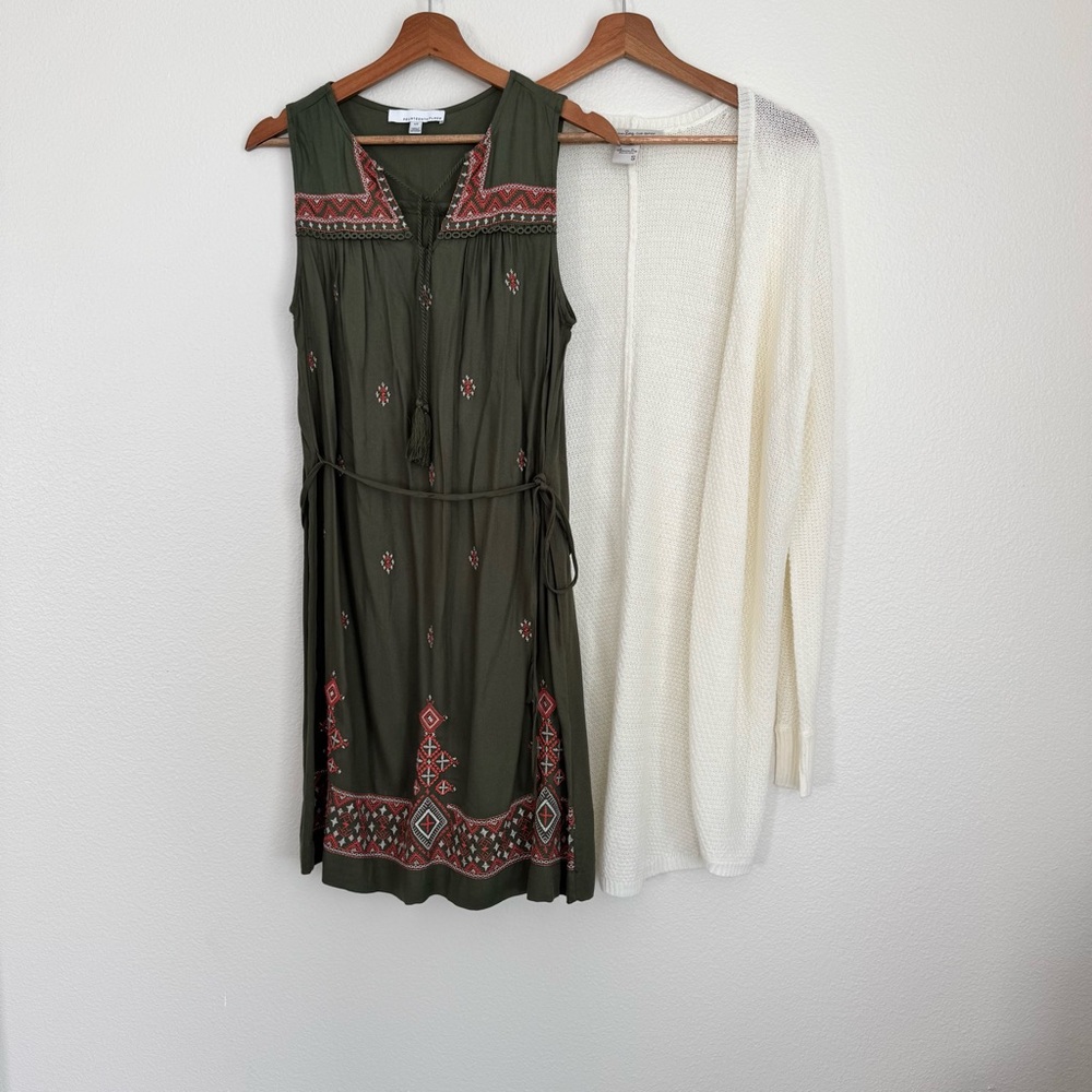 2 Piece Fall Outfit Embroidered Dress  Cozy Cardigan